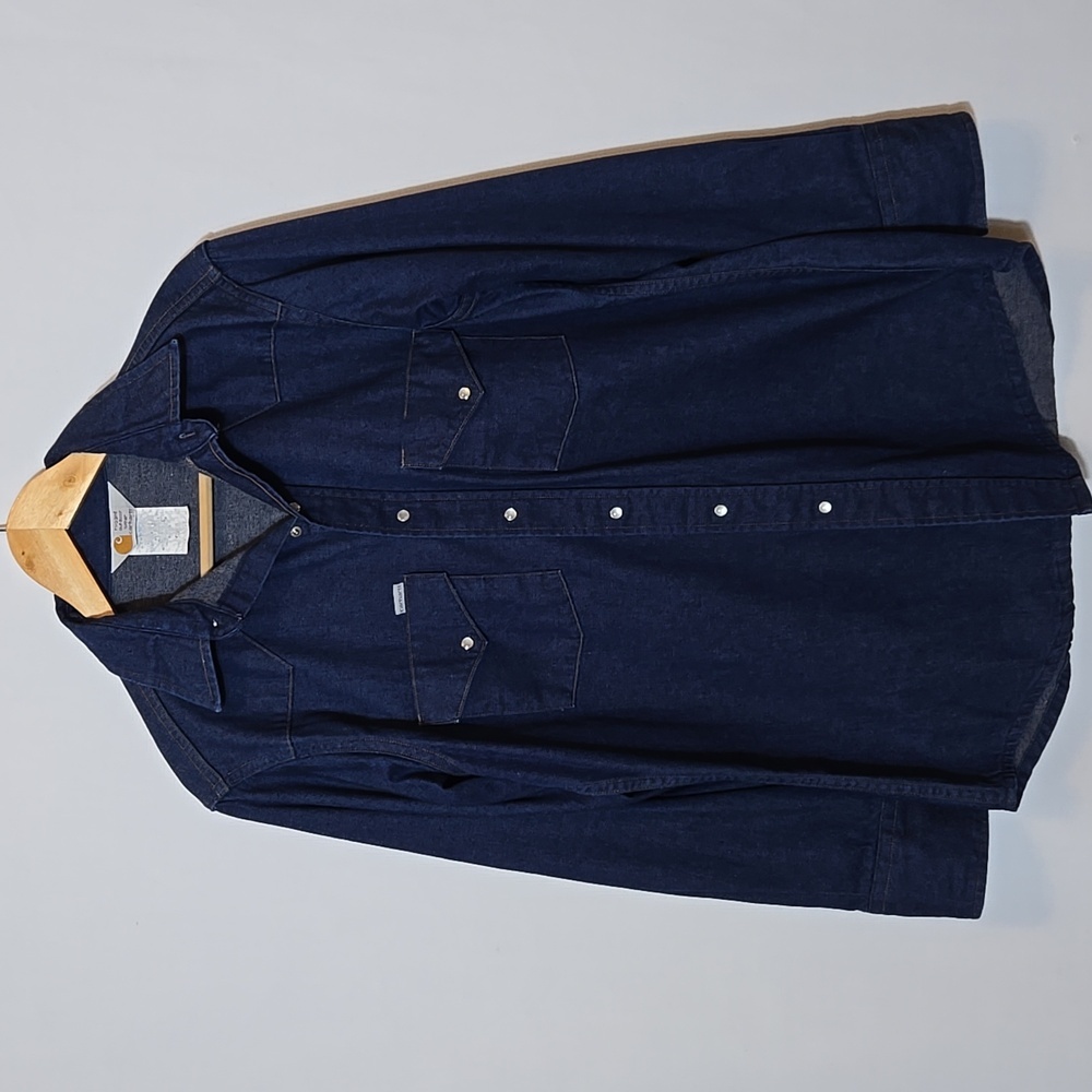 Vintage 90s Men's Carhartt Denim Western‎ Pearl Snap Shirt Rugged Outdoor Work